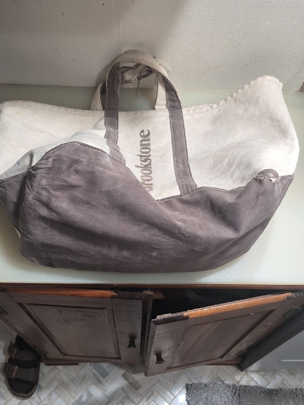 Brookstone Two-Tone Canvas Carryall in Cream & Brown